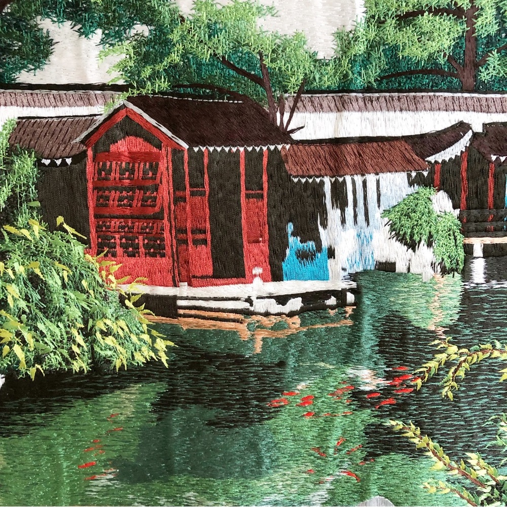 Vintage Asian Silk Embroidery Landscape Painting - Picture 12 of 16